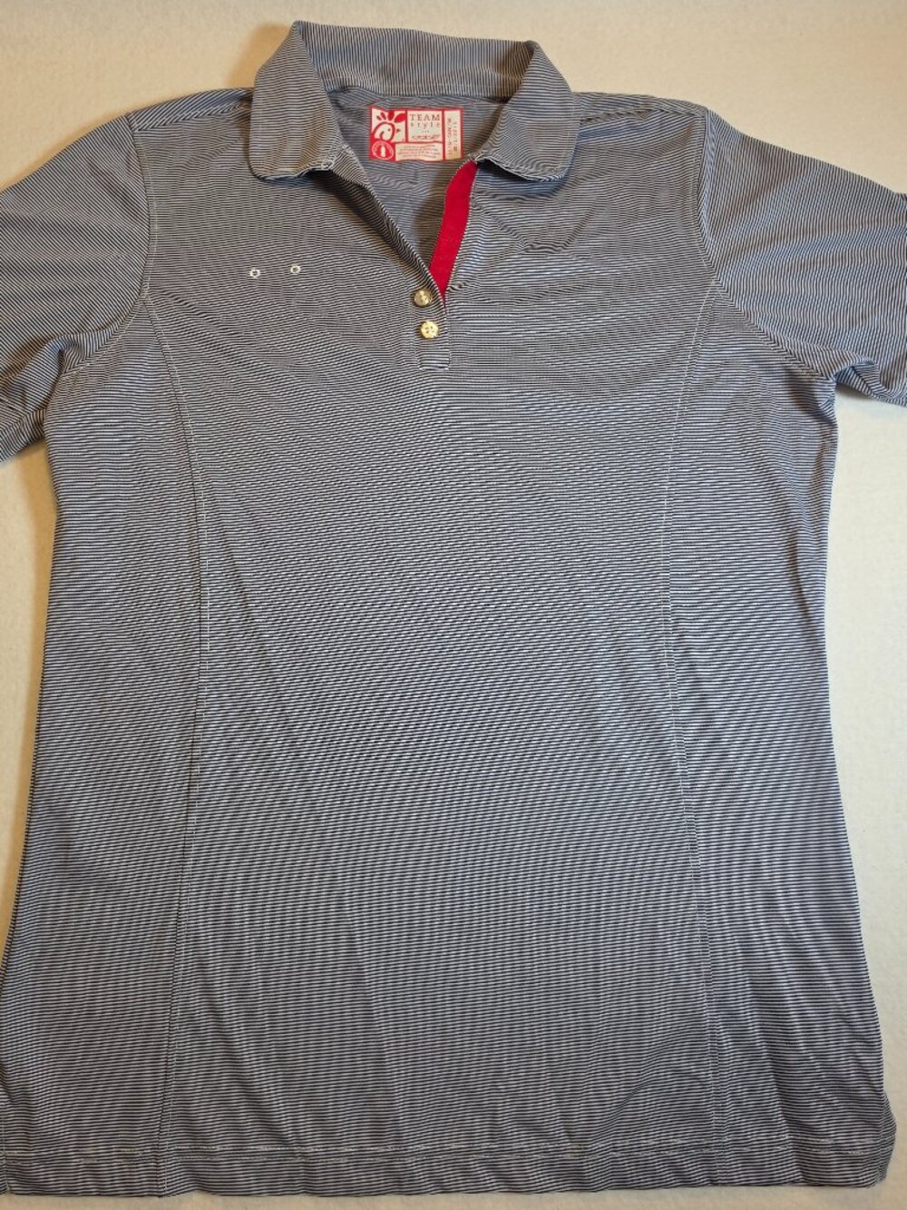 Chick-fil-A Team Style Oobe Striped Polo Shirt Women Medium Blue Employee Unifor